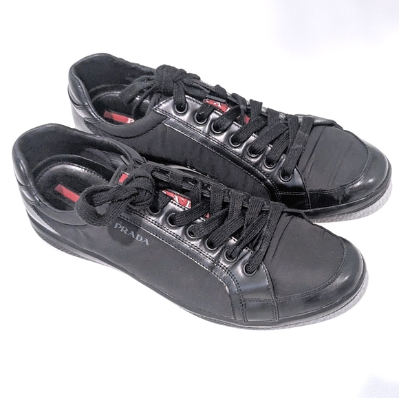 PRADA Men's black nylon leather sneakers - Picture 1 of 13